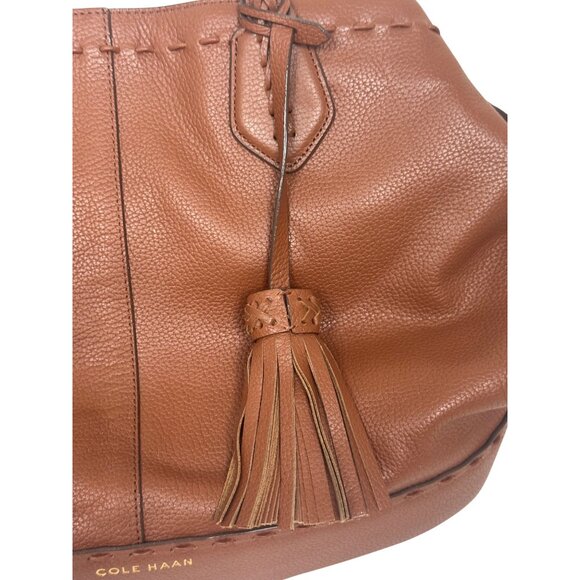 Cole Haan Alessa Drawstring Tote w/ Tassel Woodbury Tan Brown Purse Shoulder Bag - Picture 2 of 9